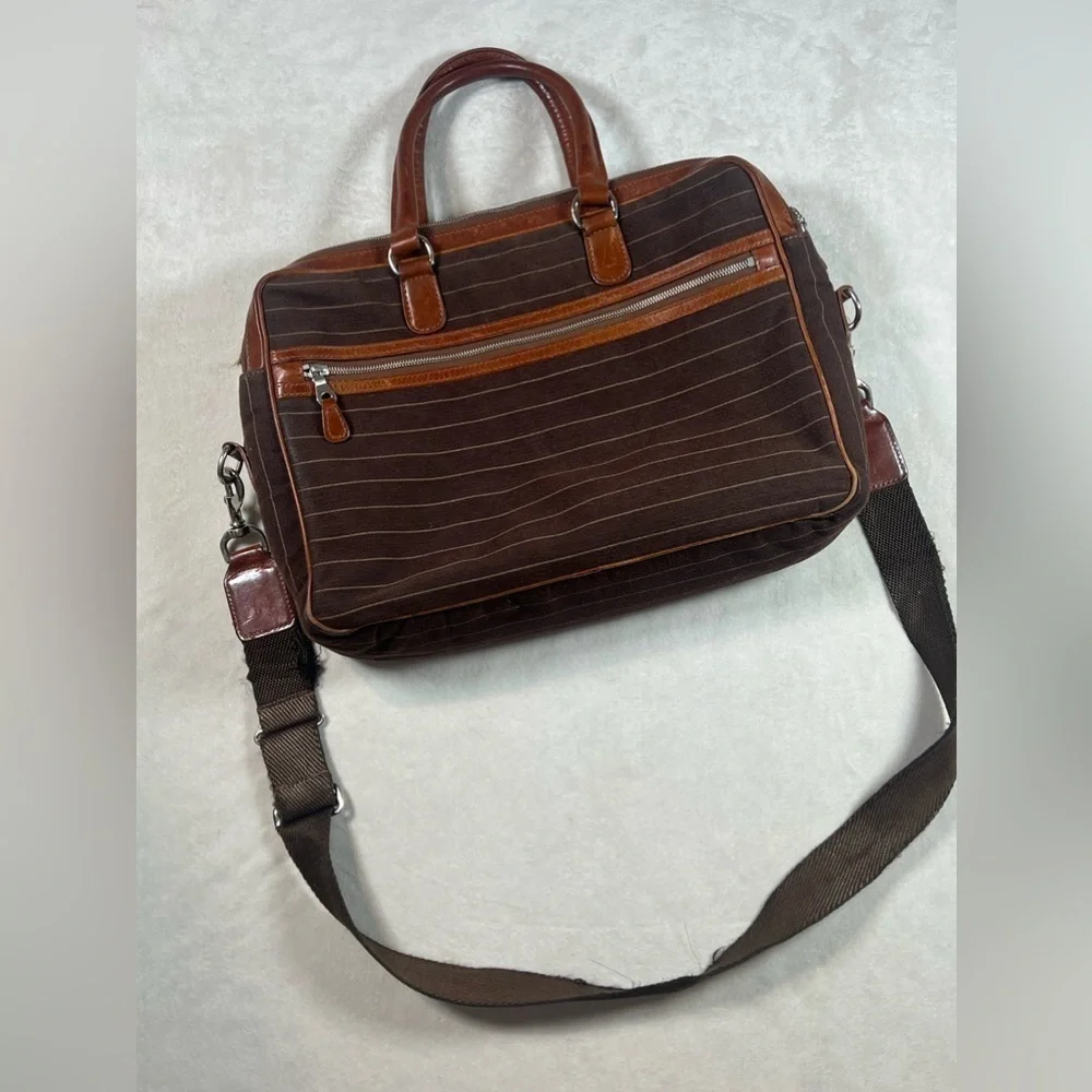 Mulholland Cotton Canvas Leather Made in England Classic Briefcase Striped